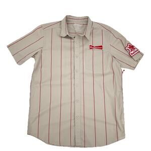 Budweiser Size Large Cotton Short Sleeve Button Down Grey Bartender Shirt Patche